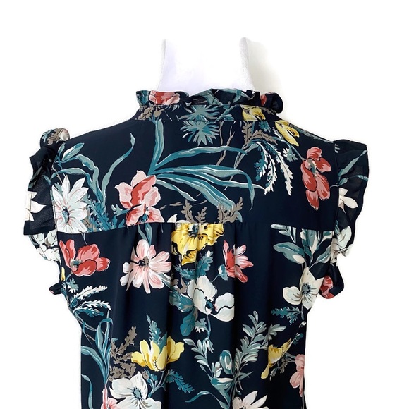 LOFT Ruffled Navy Floral Shell Top - Picture 5 of 11